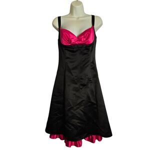 Vintage Jessica McClintock Gunne Sax Black Pink Satin Party Dress 90's Y2k Retro